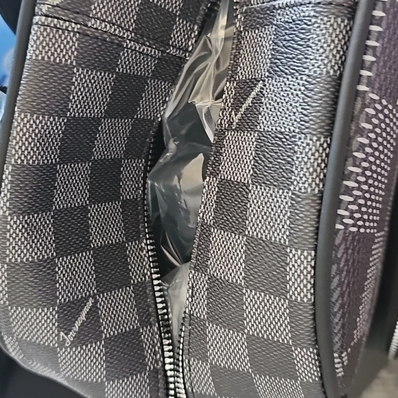 FAUX LEATHER Black and Gray Checkered Men's Backpack - Picture 6 of 7